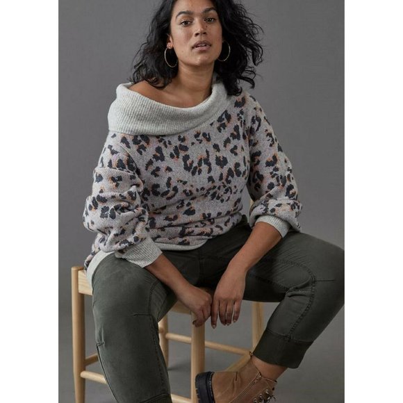 Cowl Neck Animal Leopard Print Sweater Anthropologie - Picture 5 of 8